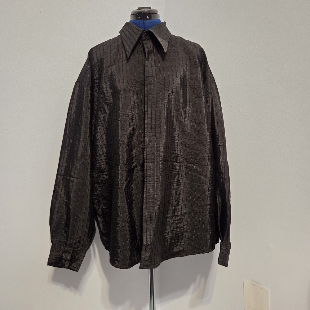 Vintage Black Shadow Stripe Button Down Shirt Size XL